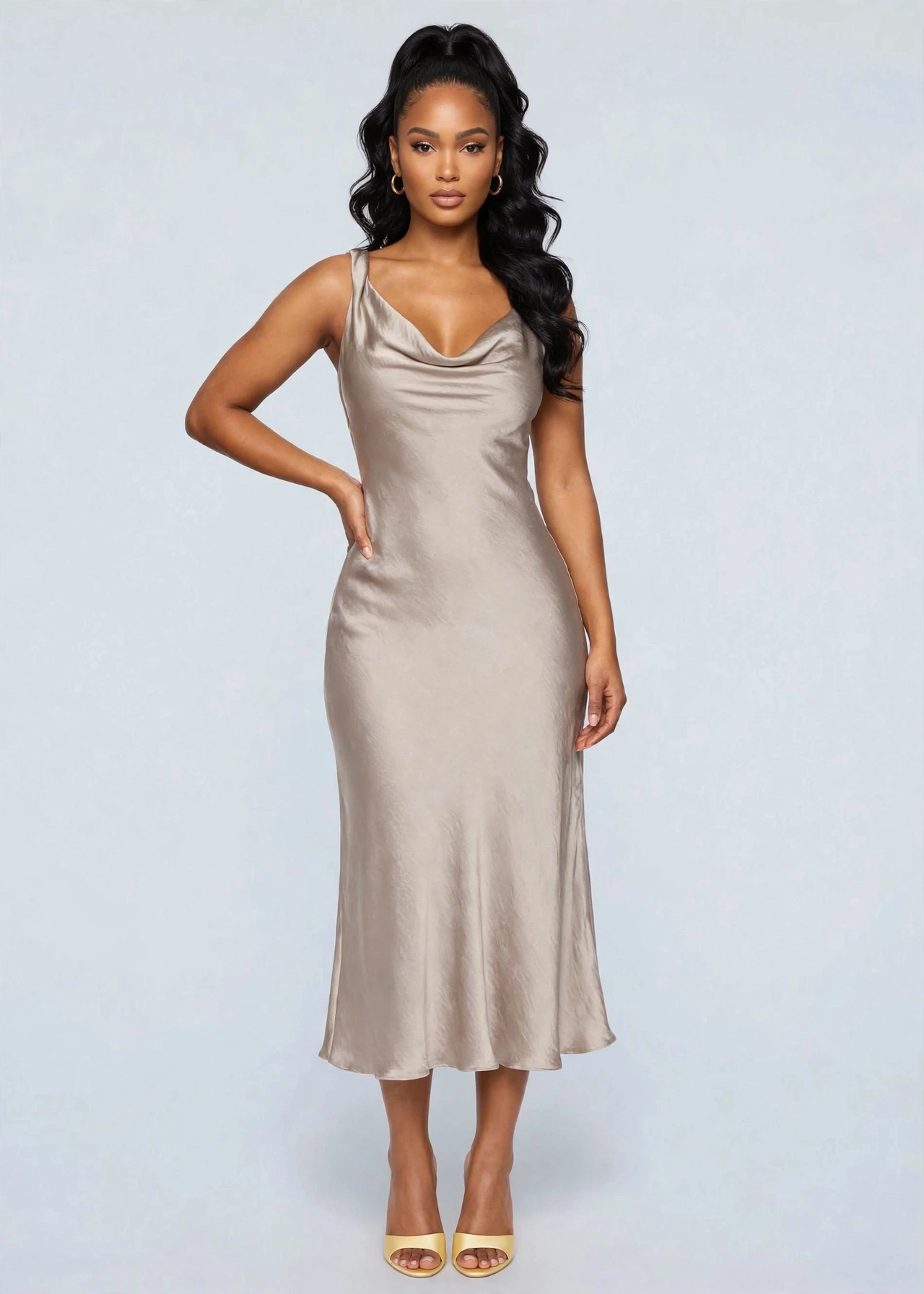 Jilian Satin Cowl Neck Midi Dress